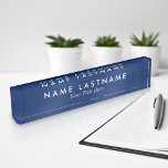 Sleek Simple Navy Blue Custom Desk Plaque d'identi<br><div class="desc">Customisez cette plaque d'immatriculation design moderne épurée minimaliste élégante et simple marine bleu bureau avec polices blanches.</div>
