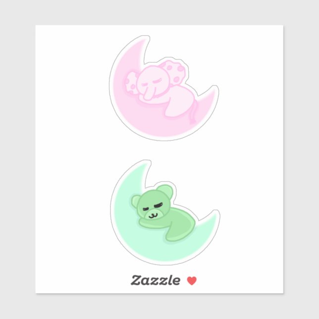 Sleeping Bear & Elephant Sticker Pack For Kids (Feuille)