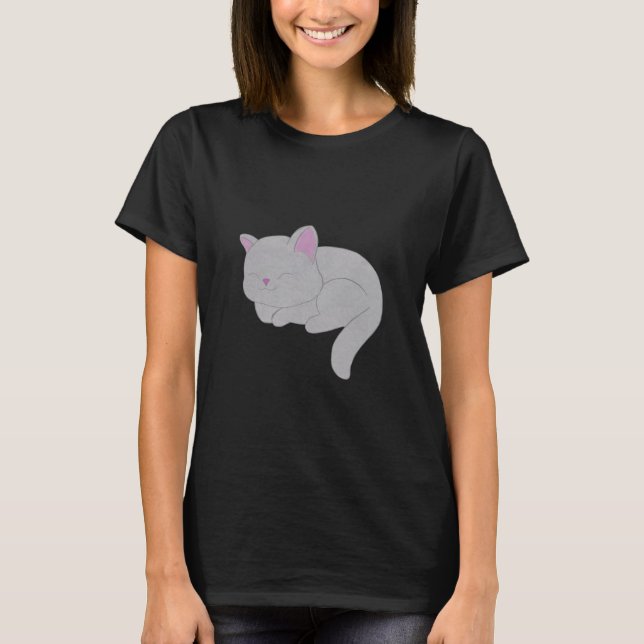 Sleeping Grey Kitten T-Shirt (Devant)