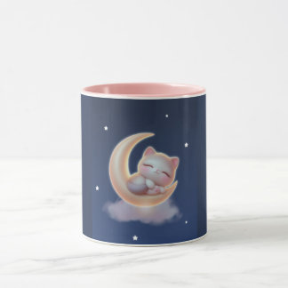 Sleeping Kitten on Moon – Cute Kawaii Cat Mug