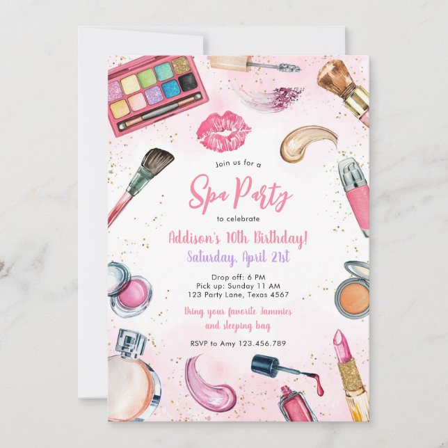 Sleepover Party Girl Spa Pink Birthday Invitation (Devant)