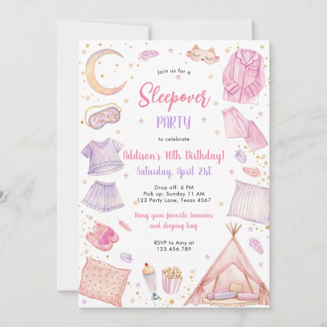 Sleepover Party Girl Spa Pink Birthday Invitation (Devant)