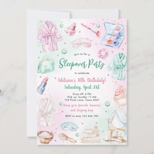 Sleepover Party Girl Spa Pink Birthday Invitation (Devant)
