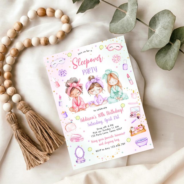 Sleepover Party Girl Spa Pink Birthday Invitation (Créateur téléchargé)