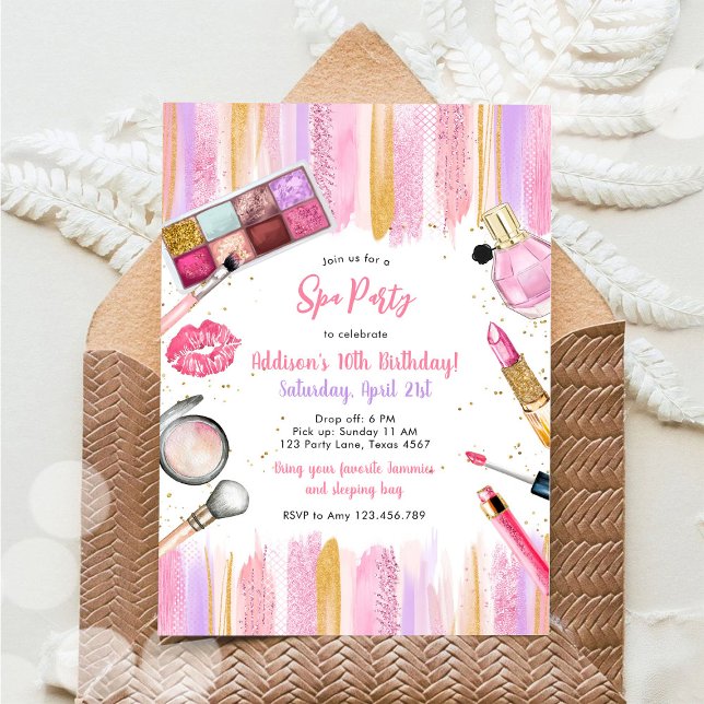 Sleepover Party Girl Spa Pink Birthday Invitation (Créateur téléchargé)