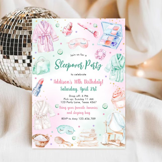 Sleepover Party Girl Spa Pink Birthday Invitation (Créateur téléchargé)