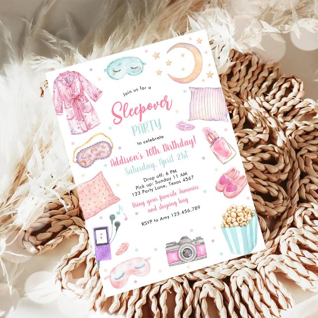 Sleepover Party Girl Spa Pink Birthday Invitation (Créateur téléchargé)