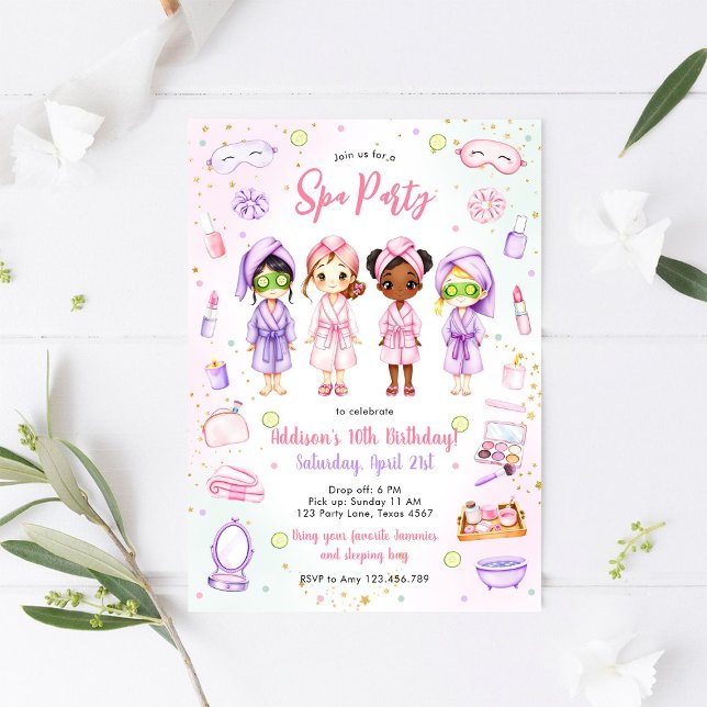 Sleepover Party Girl Spa Pink Birthday Invitation (Créateur téléchargé)