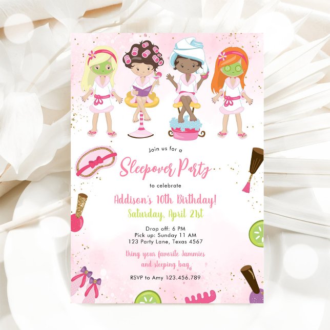 Sleepover Party Girl Spa Pink Birthday Invitation (Créateur téléchargé)