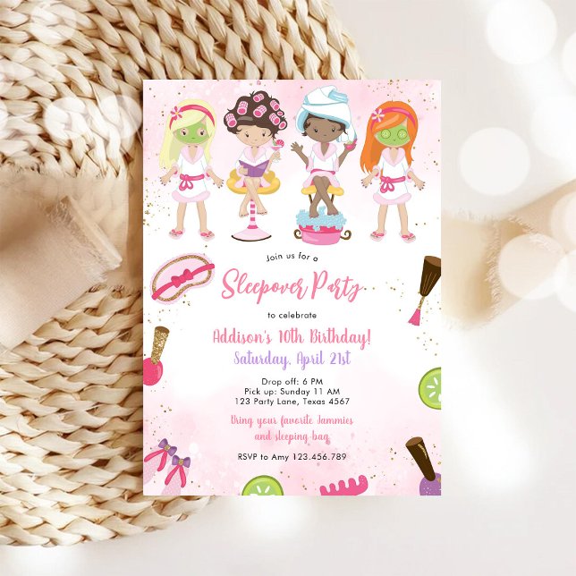 Sleepover Party Girl Spa Pink Birthday Invitation (Créateur téléchargé)