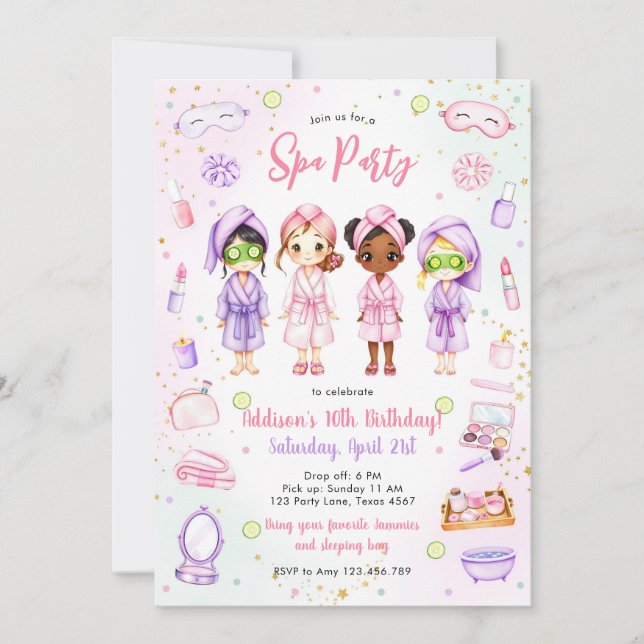 Sleepover Party Girl Spa Pink Birthday Invitation (Devant)