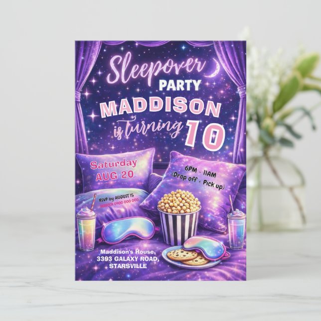  Sleepover Party Invitation Girl Pajama Birthday  (Debout devant)