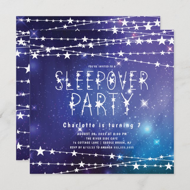 Sleepover Stars Anniversaire Fête Invitation (Devant / Derrière)