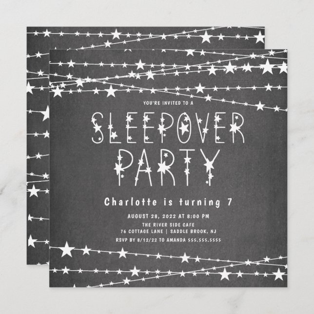 Sleepover Stars Anniversaire Fête Invitation (Devant / Derrière)