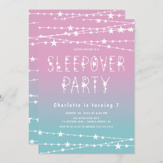 Sleepover Stars Anniversaire Fête Invitation (Devant / Derrière)