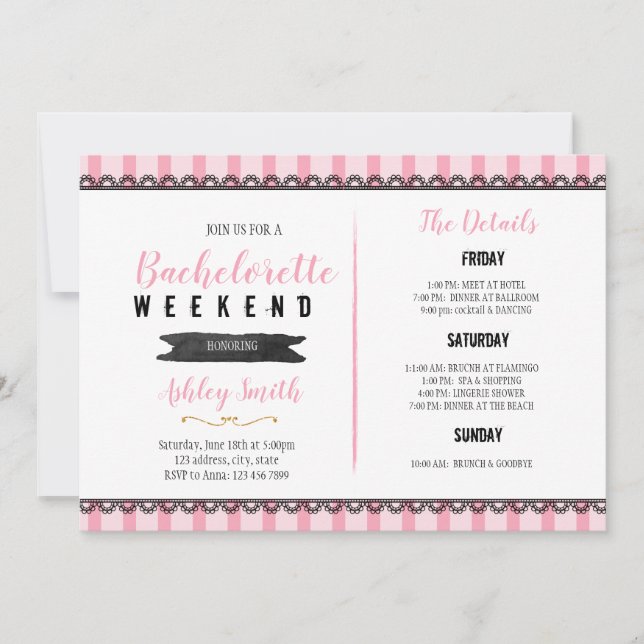 Sleepover Thème Bachelorette Itinéraire invitation (Devant)