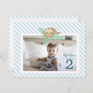 Sleepy Baby Sloth 2nd Birthday Party Invitation