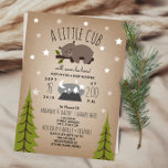 Sleepy Bear Cub Mountains Baby shower Invitation<br><div class="desc">Invitation baby shower illustrant l'illustration d'un bébé ours qui s'allonge sur une branche d'arbre entourée d'étoiles. Illustration de montagne et arbres au fond. Personnalisez le texte. L'Arrière - plan est inspiré par le stock de carte.</div>