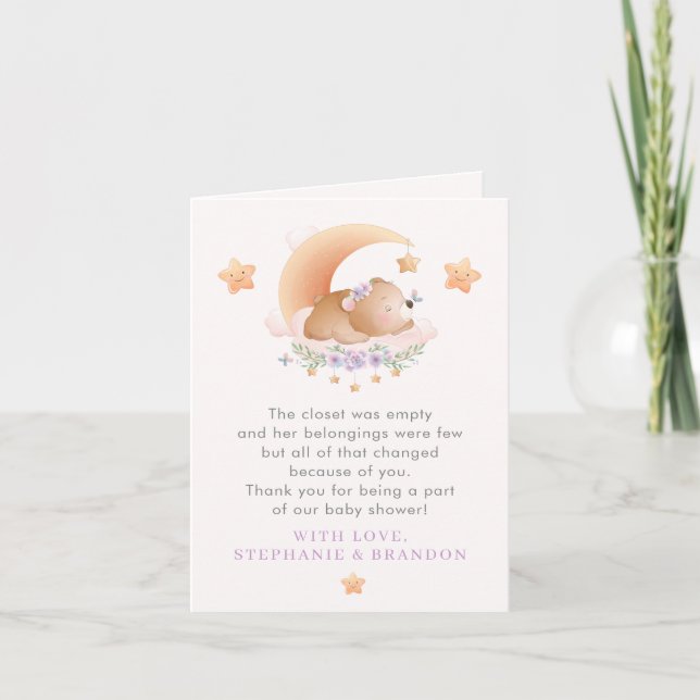Sleepy Bear on Cloud Baby shower Merci Cartes (Devant)