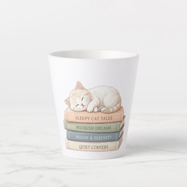 Sleepy Cat Books Latte Mug – Cadeau pour les amour (Devant)