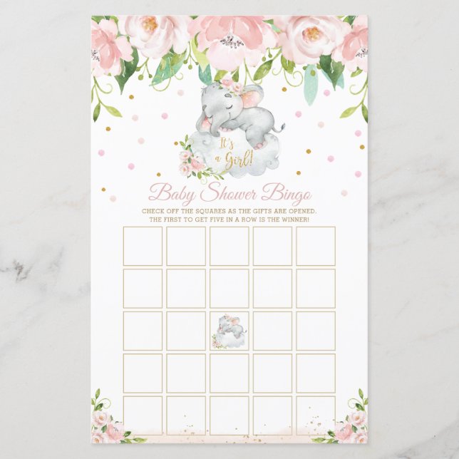 Sleepy Elephant rose Baby shower Floral Jeu de Bin (Devant)