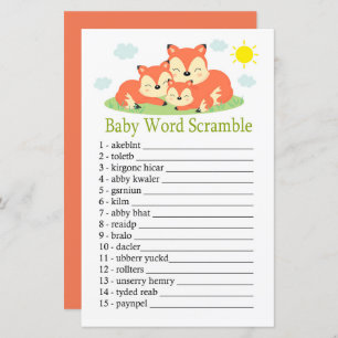 Sleepy fox Baby word scramble jeu