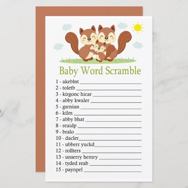 Sleepy fox Baby word scramble jeu (Devant / Derrière)