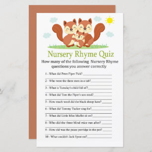 Sleepy fox Nursery Rhyme Quiz jeu de baby shower