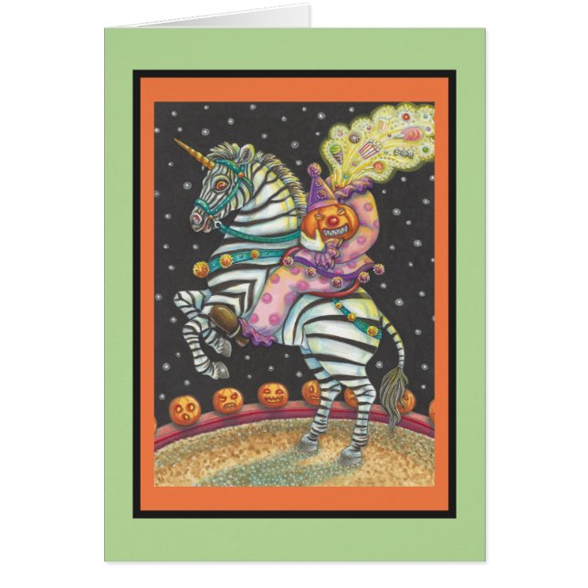 SLEEPY HOLLOW CIRCUS CLOWN ON UNICORN ZEBRA V CARD (Devant)
