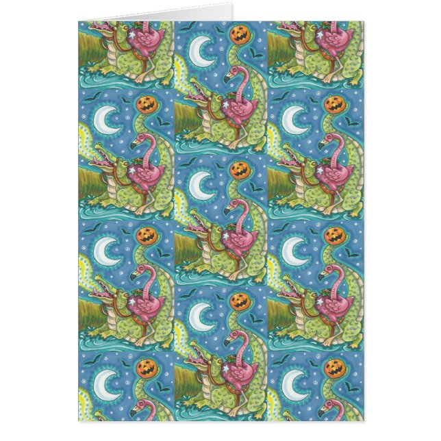 SLEEPY HOLLOW PINK FLAMINGO & CROC HALLOWEEN CARD (Devant)
