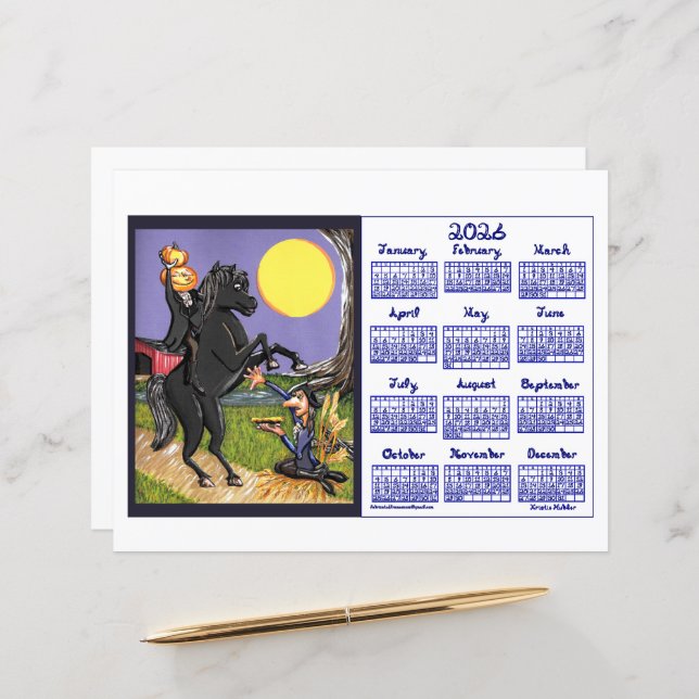 Sleepy Hollowing Inspired 2026 Calendar Paper  (Devant/Arrière en situation)