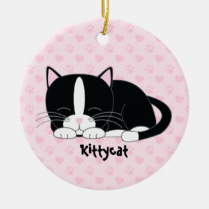 Sleepy Kitty {Tuxedo Cat} Ornements personnalisés