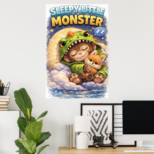 Sleepy Little Monster Cute Dino Poster (Bureau à domicile)