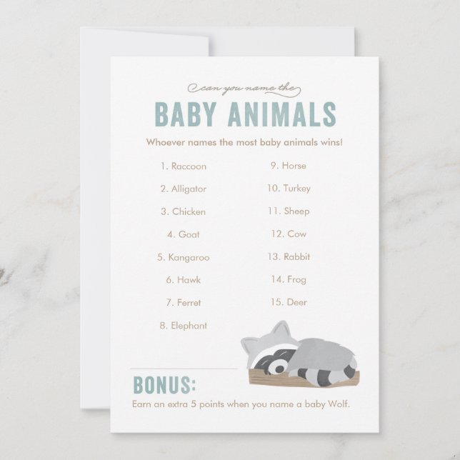 Sleepy Raccoon Baby Animals Jeu Board (Devant)