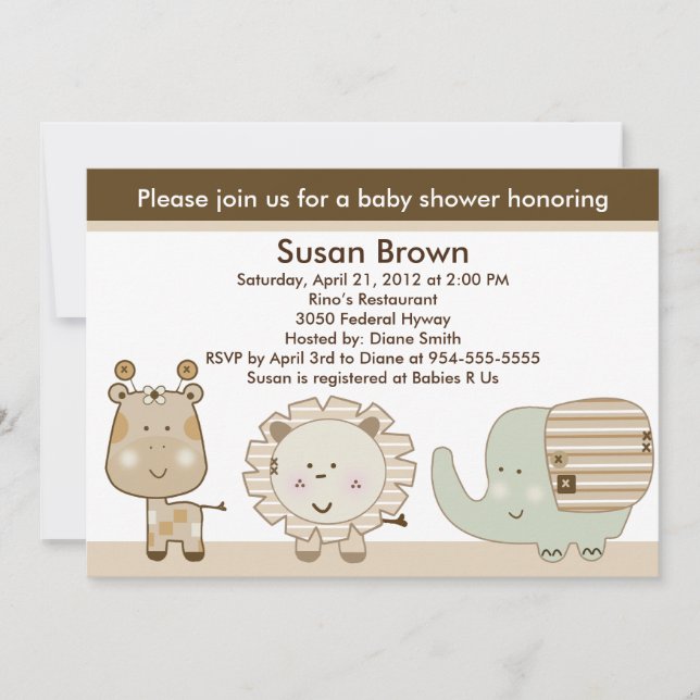 Sleepy Safari Animaux Baby shower Invitation (Devant)