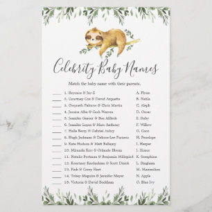 Sleepy Sloth Baby shower Celebrity Baby Names Jeu