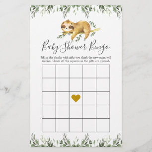 Sleepy Sloth Baby shower Jeu de Bingo