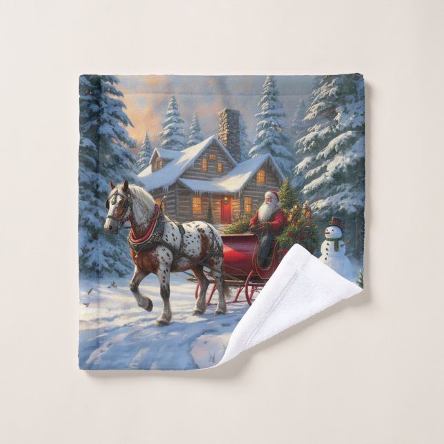 Sleigh Père Noël à cheval de Noël (Gant de toilette)