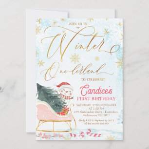 Sleigh Winter One derland Anniversaire Invitation