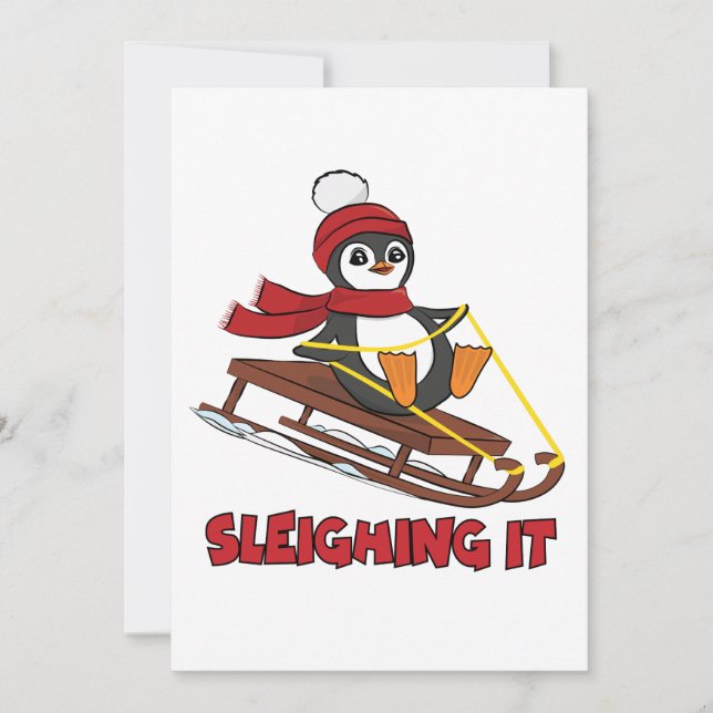 Sleighing It - Snow Sledding Cute Penguin Winter (Devant)