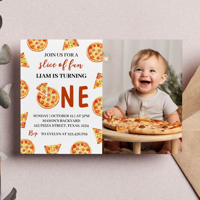 Slice Baby Pizza Birthday Photo Invitation (Créateur téléchargé)