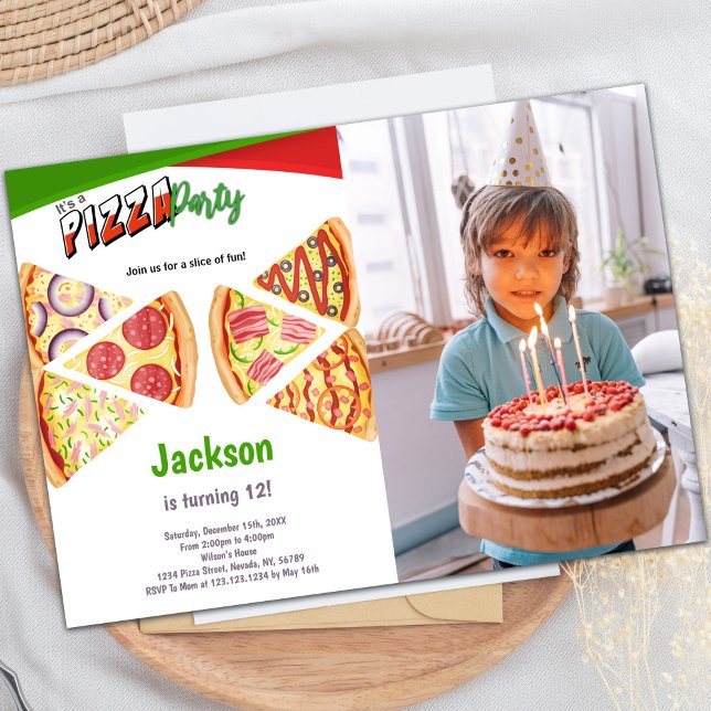 Slices Pizza Invitations d'anniversaire avec photo (Slices Pizza Birthday Invitations with photo)