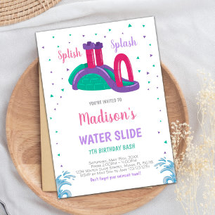 Slide d'eau rose violet Invitations d'anniversaire