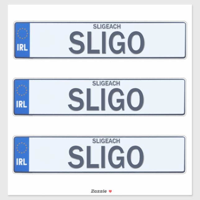Sligo de comté Sligo Stickers de plaque d'immatric (Feuille)