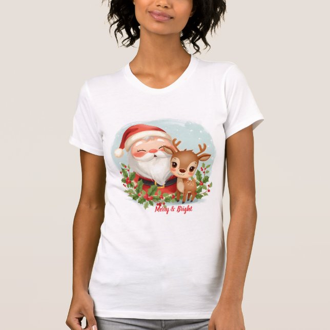 Slim-fit women’s Christmas festival white T-shirt (Devant)