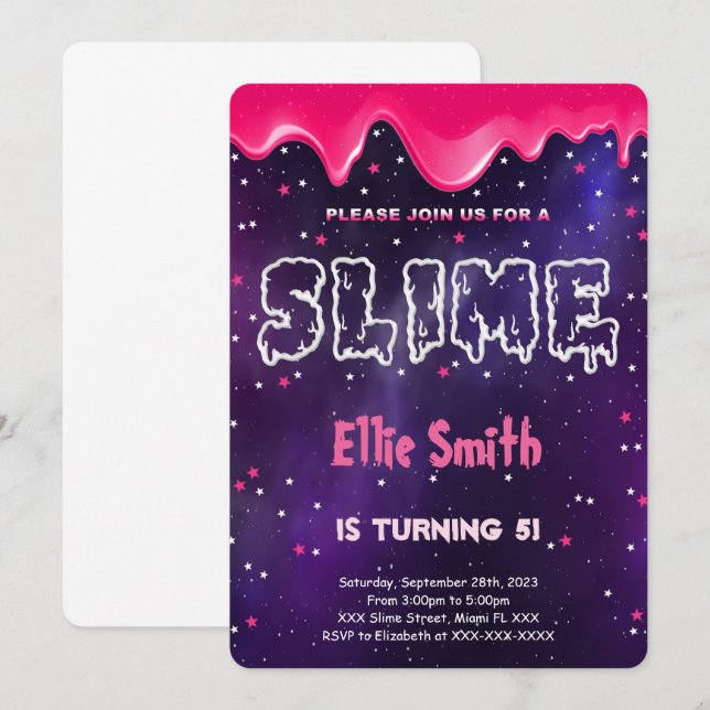 Slime Birthday Invitation (Devant / Derrière)