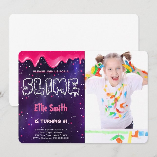 Slime Birthday Photo Invitation (Devant / Derrière)