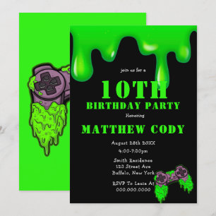 Slime et Jeux Garçon 10e anniversaire Invitations