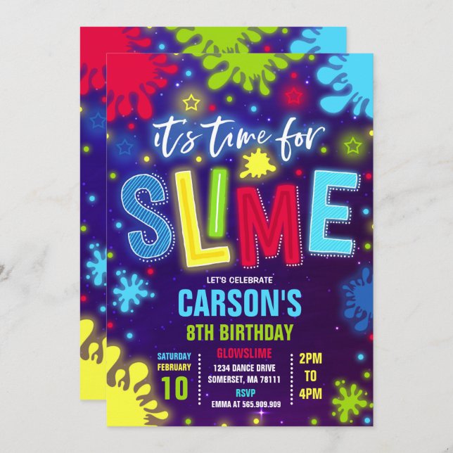 Slime Invitation Slime Party Neon Slime Party (Devant / Derrière)
