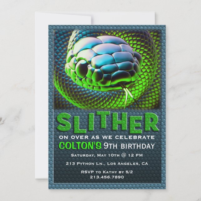 Slither Snake Green Reptile Invitation Anniversair (Devant)